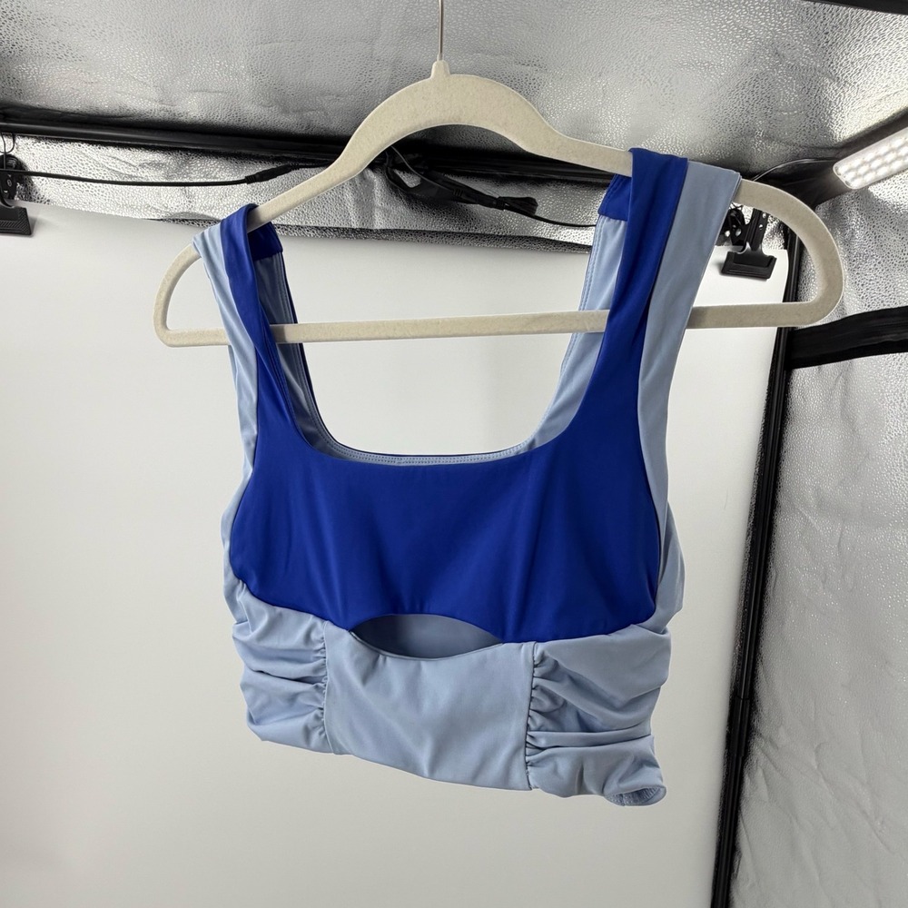 TCEC  Blue Two Tone Ruched‎ Cutout Crop Top Sleeveless Sports Bra Small